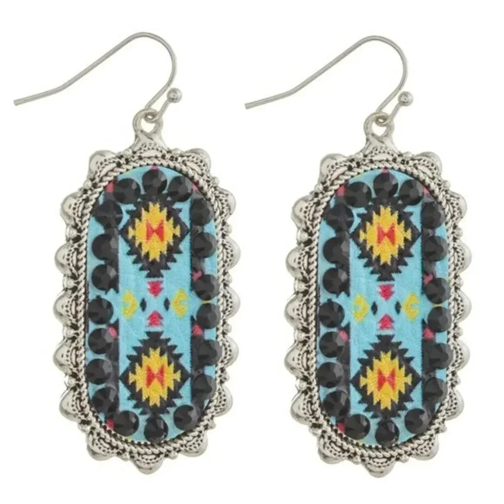 Boutique western Metal oblong earrings- blue